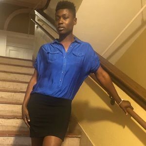 Blue stretch button up dress